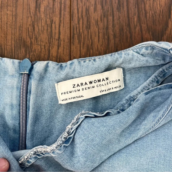 Zara Denim Ruffle Mini Dress Zip Up Womens Size Small - Picture 5 of 7